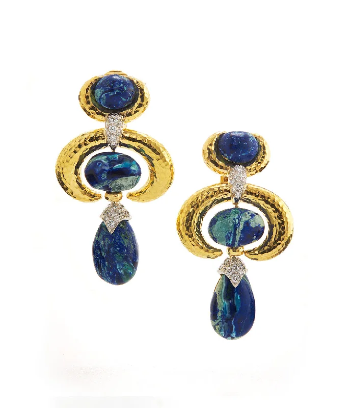 thin gold wedding band women Double Crescent Pear Drop Earrings, Azurmalachite