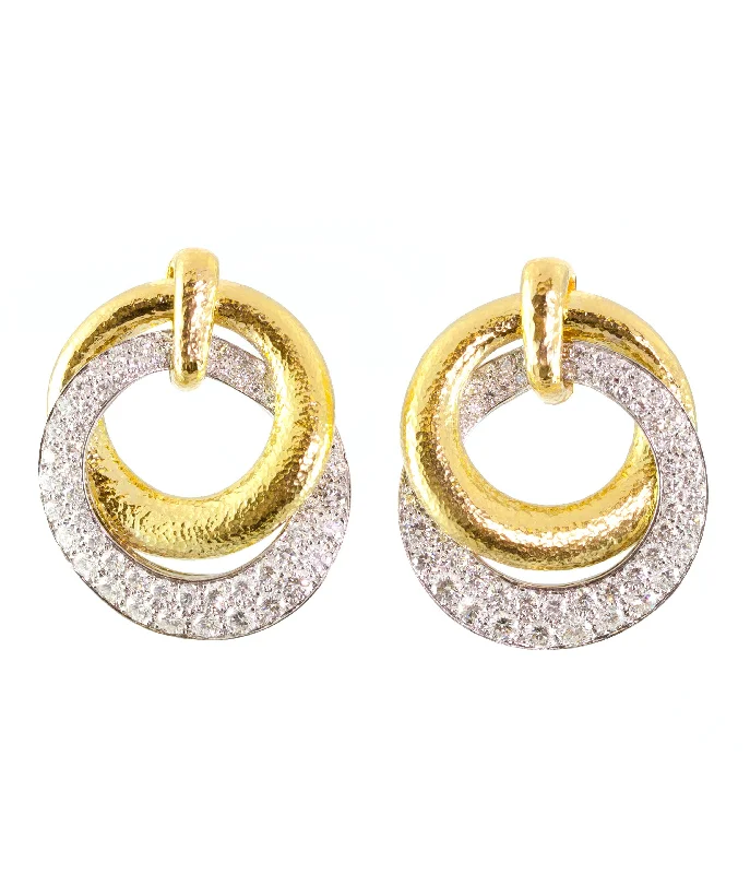 minimalist wedding band set Double Hoop Earrings, Hammered Gold