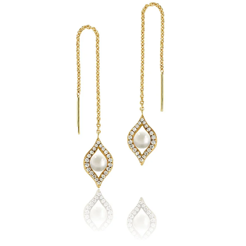 classic diamond solitaire earrings Elli gold pearl earrings with white diamond pavé on drop chain