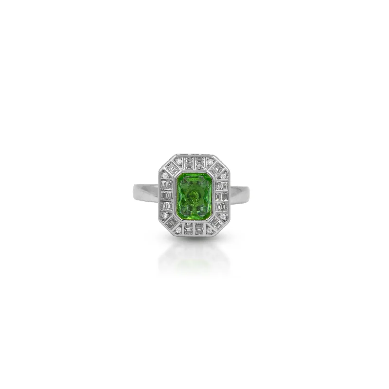 custom silver charm bracelet Emerald Cut Green Gemstone Silver Ring