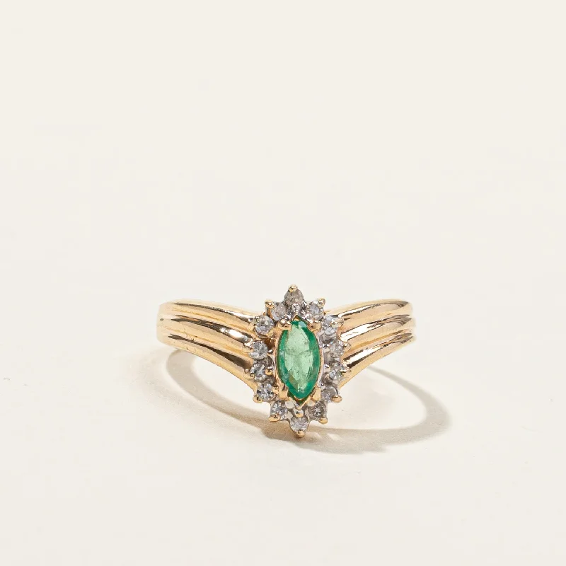 Emerald & Diamond Cocktail Ring | 0.13ct | 0.10ctw | SZ 4.75 |