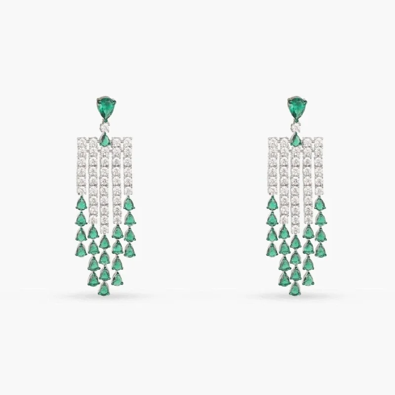 Emeraude Statement Silver Dangle Earrings