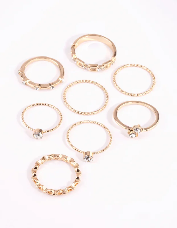 celestial star ring gold Gold & Diamante Chain Ring Pack