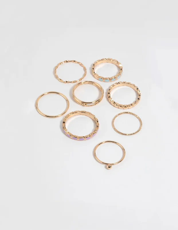 birthstone charm bracelet for mom Gold Enamel Circle Ring Pack