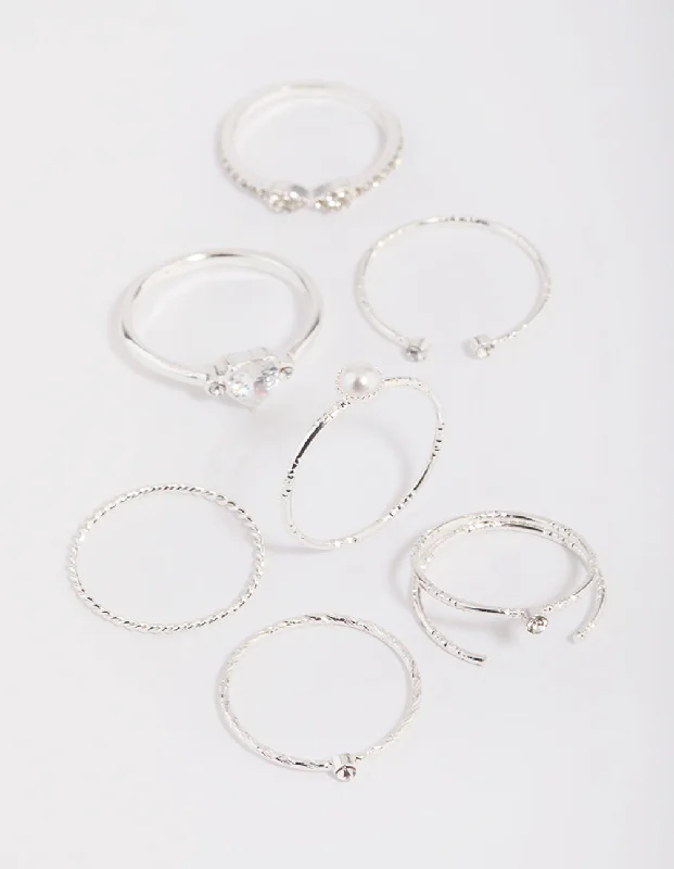14k gold nose ring hoop Silver Dainty Diamante & Pearl Ring Pack