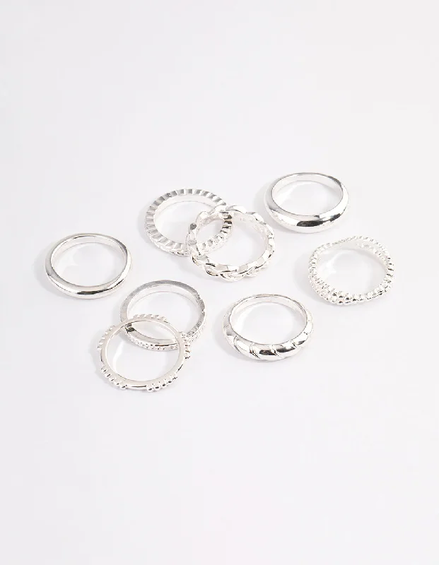 infinity couple’s ring matching set Silver Plain & Molten Twisted Ring 8-Pack