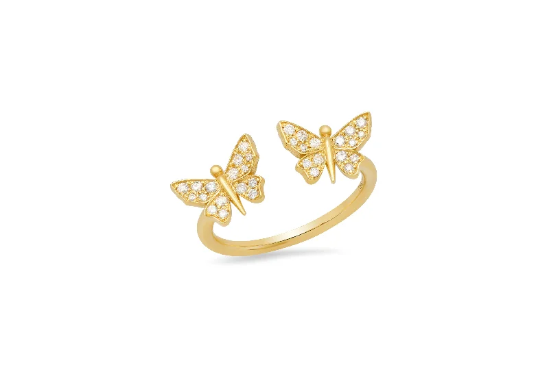vintage floral engagement ring Floating Diamond Butterfly Ring