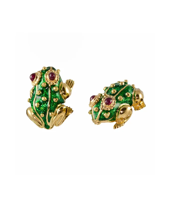 tiny star constellation bracelet Frog Earrings, Green Enamel