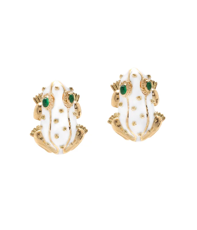 rose quartz bracelet healing Frog Earrings, White Enamel