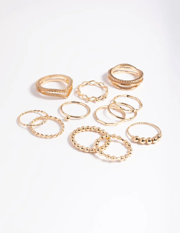 vintage-inspired moonstone necklace Gold Mixed Ball Ring Stack Pack