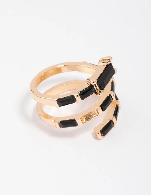 celestial crescent moon bracelet Gold & Black Baguette Wrapped Twisted Ring