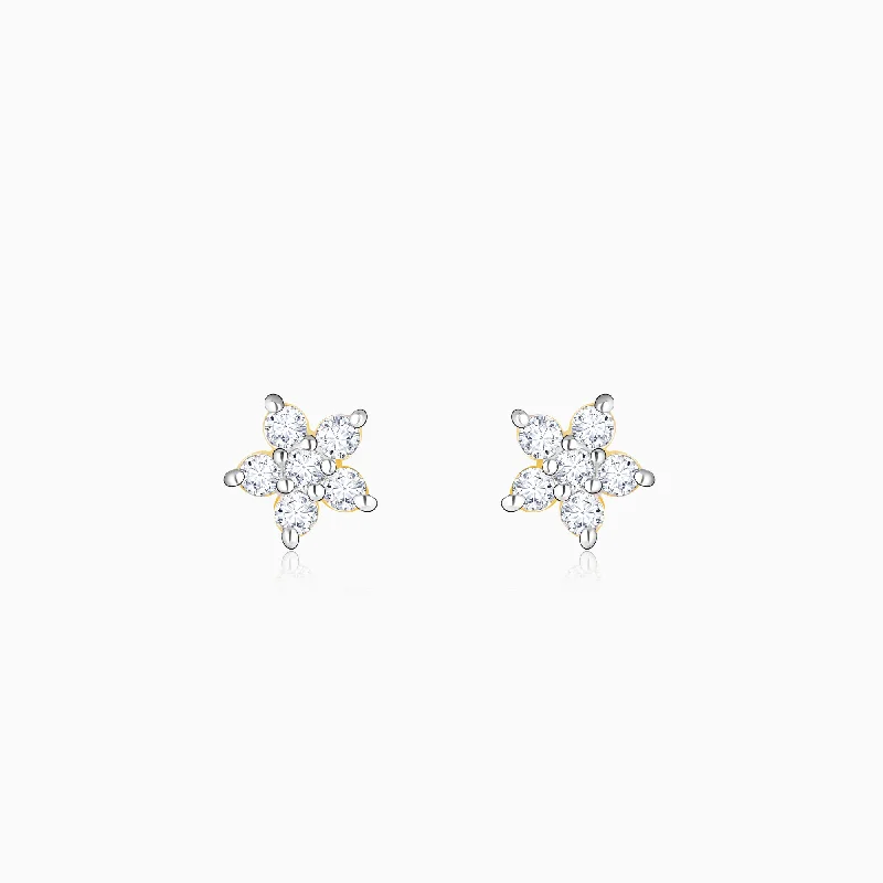 Gold Frilly Flower Diamond Earrings