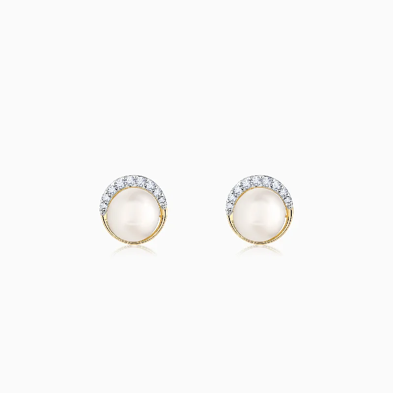 Gold Graceful Pearl Diamond Studs