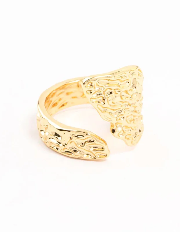 hexagon-shaped engagement ring unique Gold Plated Textured Metal Wrap  Ring