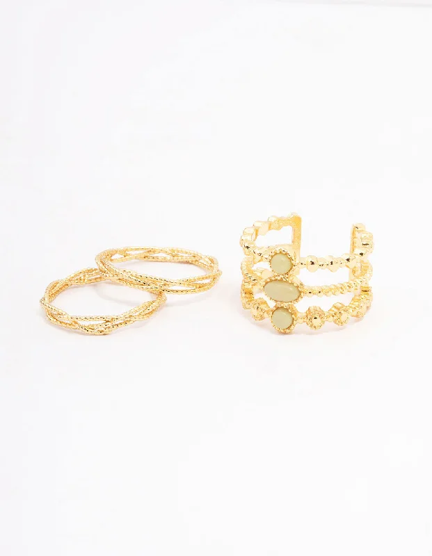 gemstone stacking rings colorful Gold Plated Triangle Stone Woven Ring 5-Pack
