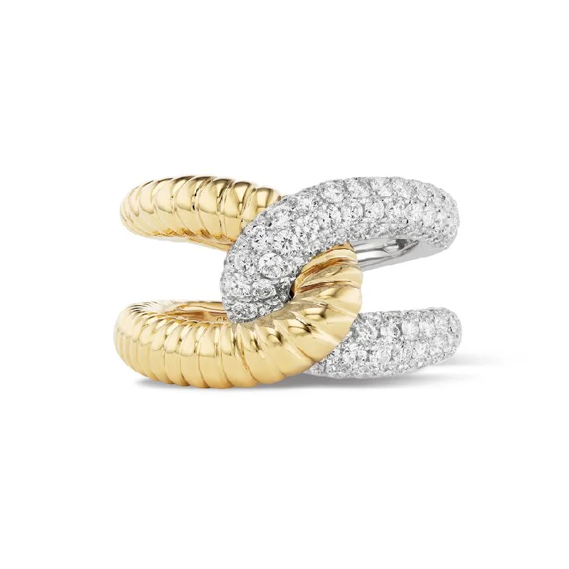 Gold Ridged and Diamond Intertwin Ring