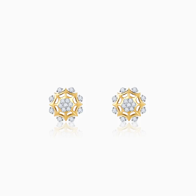 Gold Sparkling Dahlia Diamond Earrings