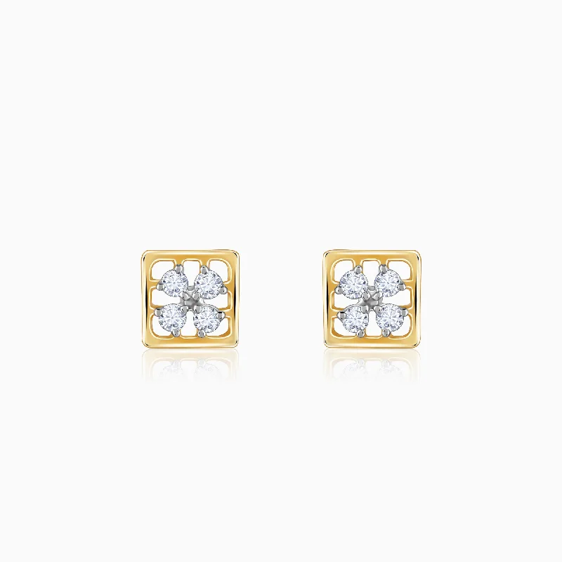 Gold Square Cut Diamond Stud Earrings