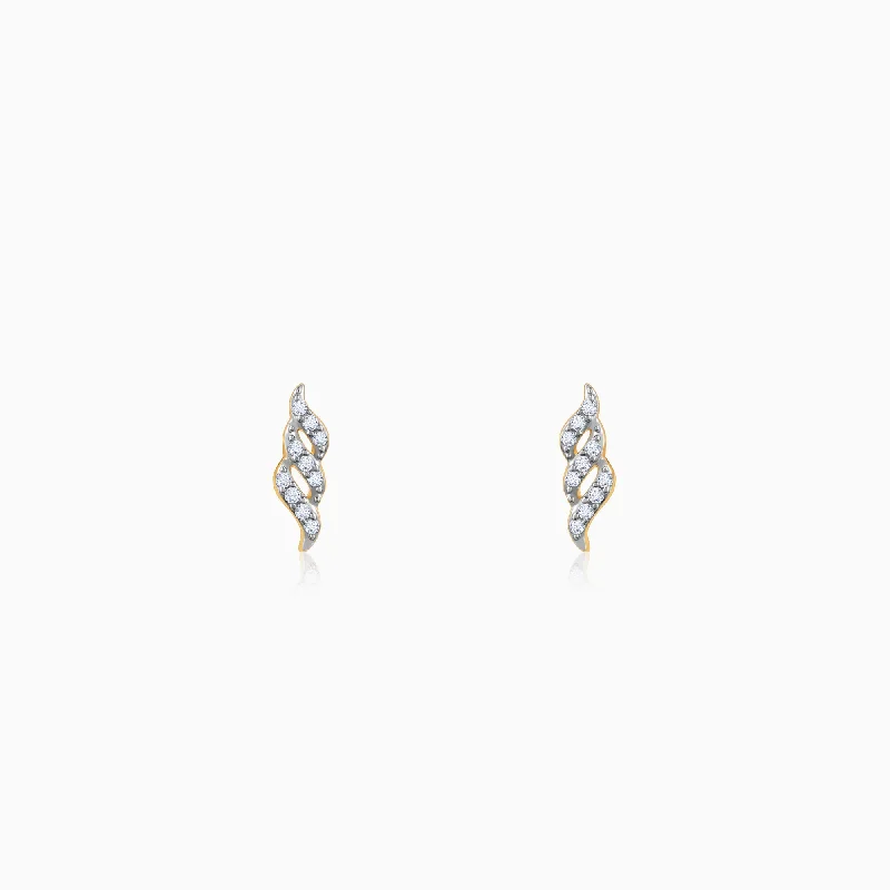 Gold Twisted Twill Diamond Earrings