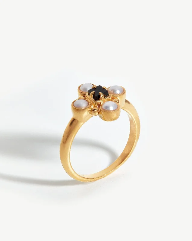 Harris Reed Quartet Ring | 18ct Gold Vermeil/Pearl & Black Onyx