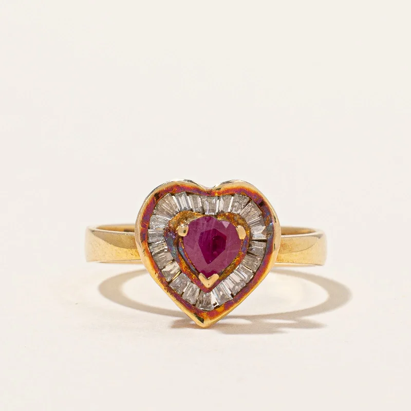 Heart Cut Ruby & Diamond Ring | 0.35ct, 0.14ctw | SZ 6.25 |