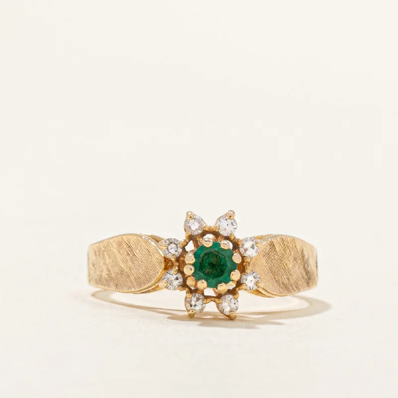 High Set Emerald & Diamond Ring | 0.20ct. 0.16ctw | SZ 6.25 |