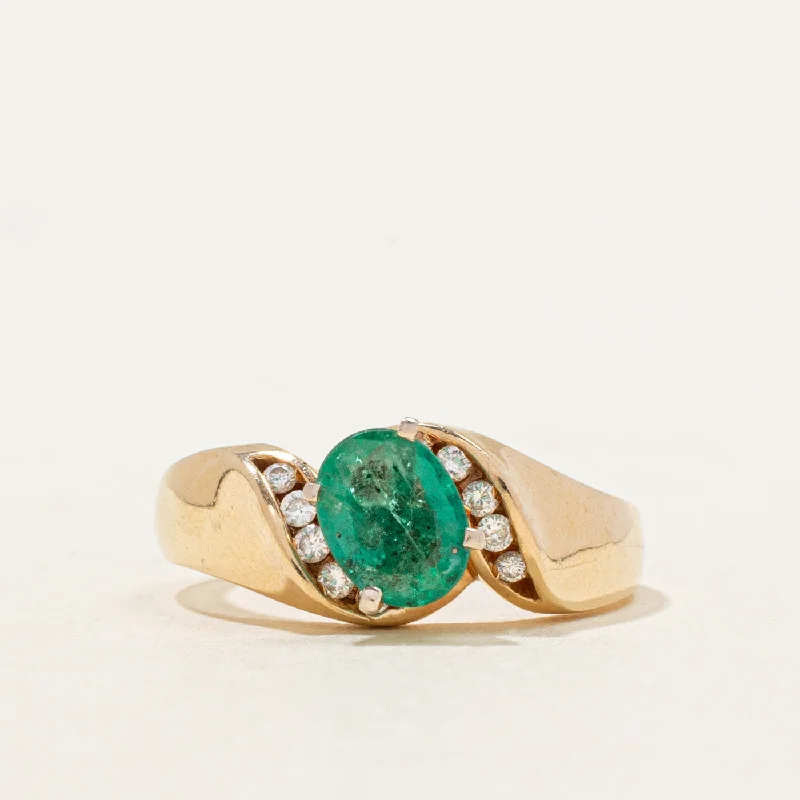 High Set Emerald & Diamond Ring | 0.74ct, 0.10ctw | SZ 6 |