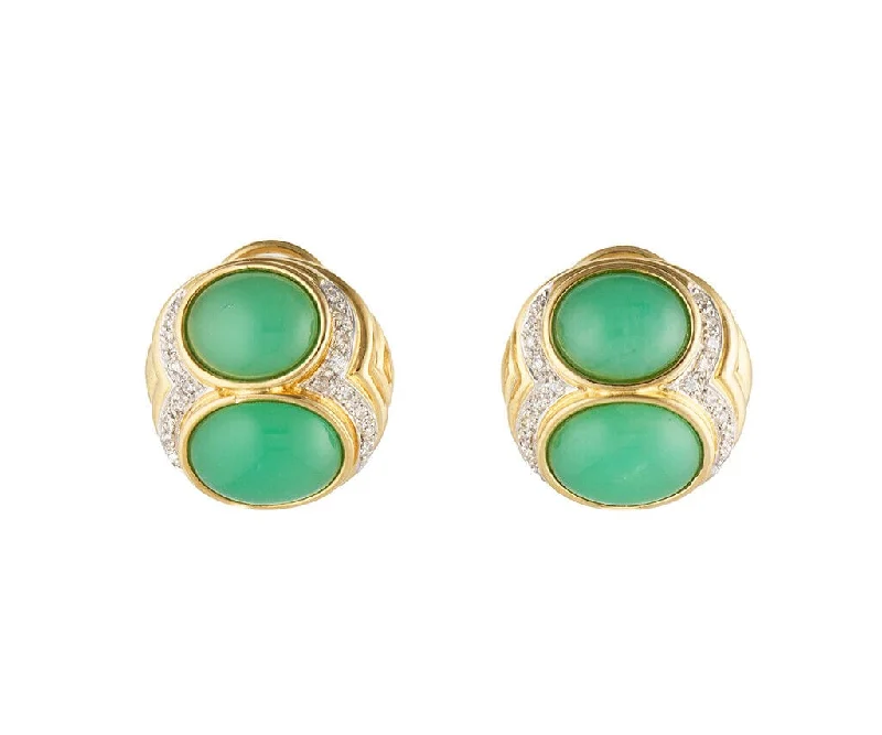 Jade and 0.50ctw Diamond Accent Double Stone Earrings in 18K