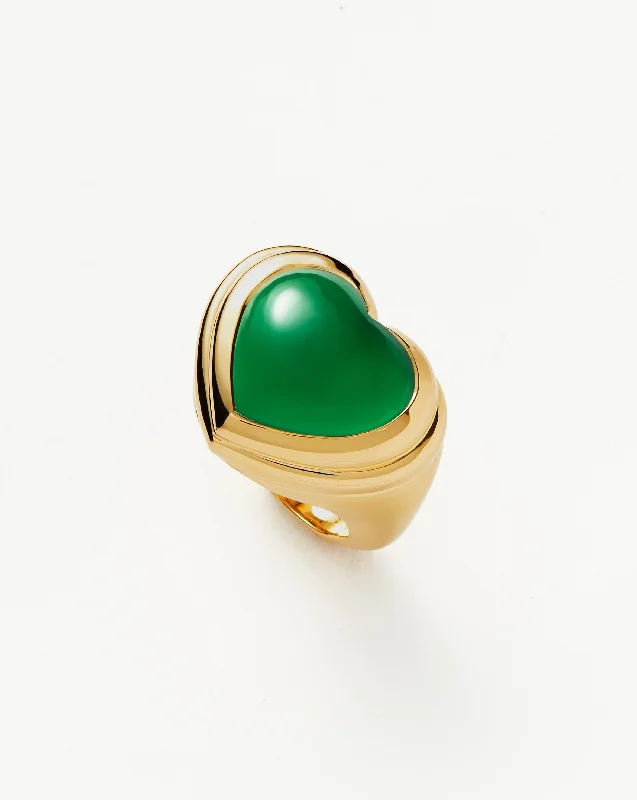 Jelly Heart Gemstone Ring | 18ct Gold Plated/Green Chalcedony