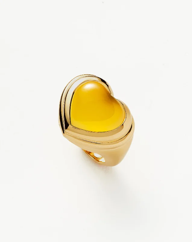 Jelly Heart Gemstone Ring | 18ct Gold Plated/Mango Chalcedony