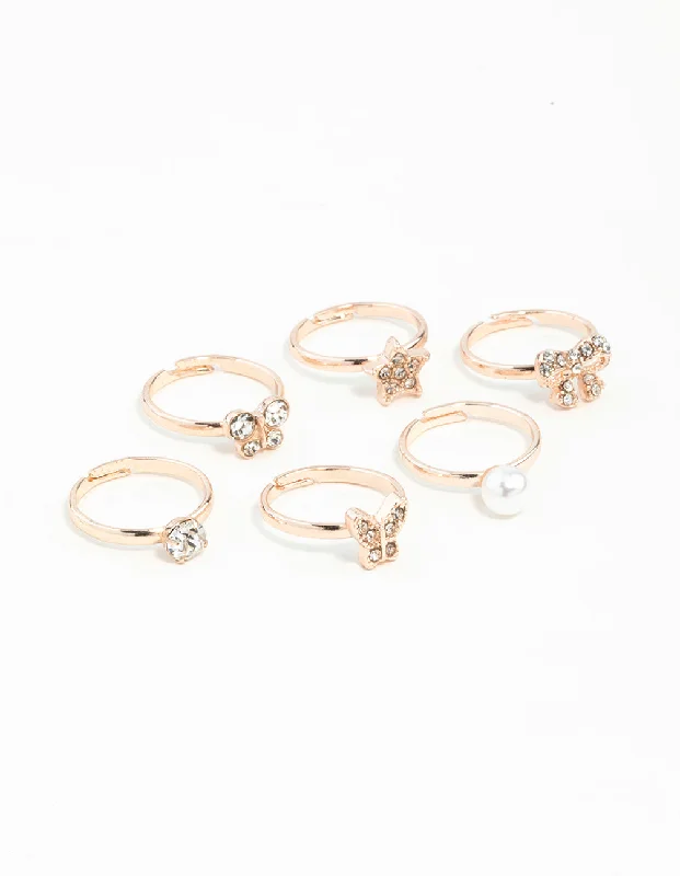 tiny diamond cross necklace Kids Rose Gold Diamante Pearl Flower & Bow 6-Pack