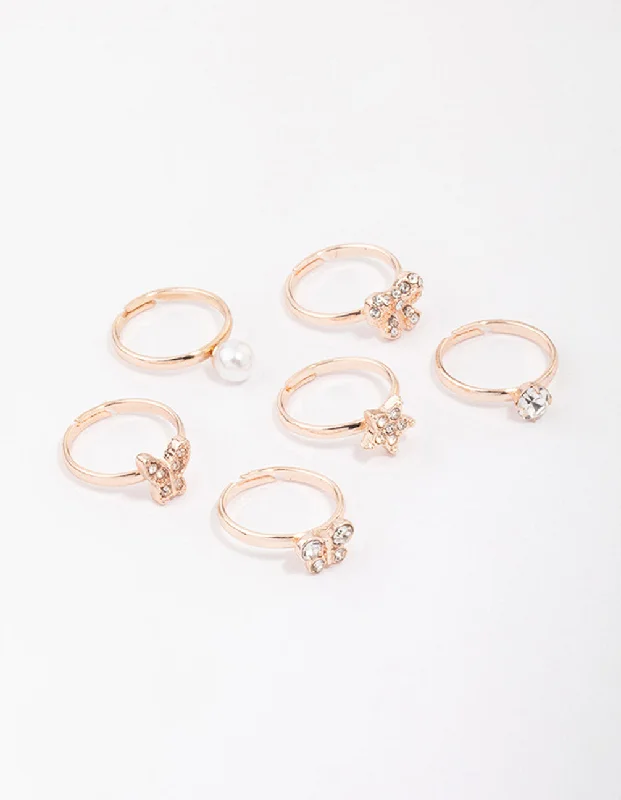 dainty beaded stretch bracelet Kids Rose Gold Diamante Butterfly Earring 6-Pack