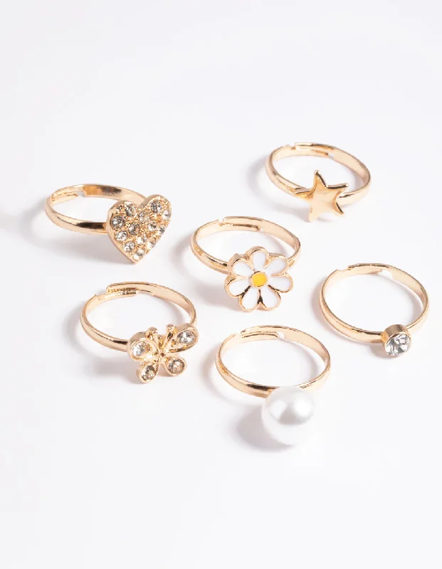 sterling silver toe ring set Kids Diamante & Daisy Ring 6-Pack