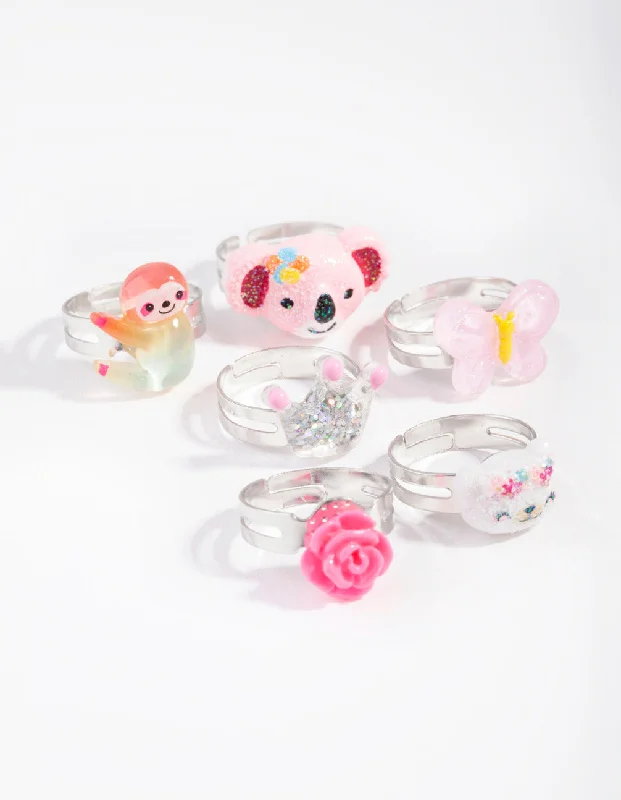 personalized hand-stamped bar ring Kids Silver Sloth & Koala Ring 6-Pack