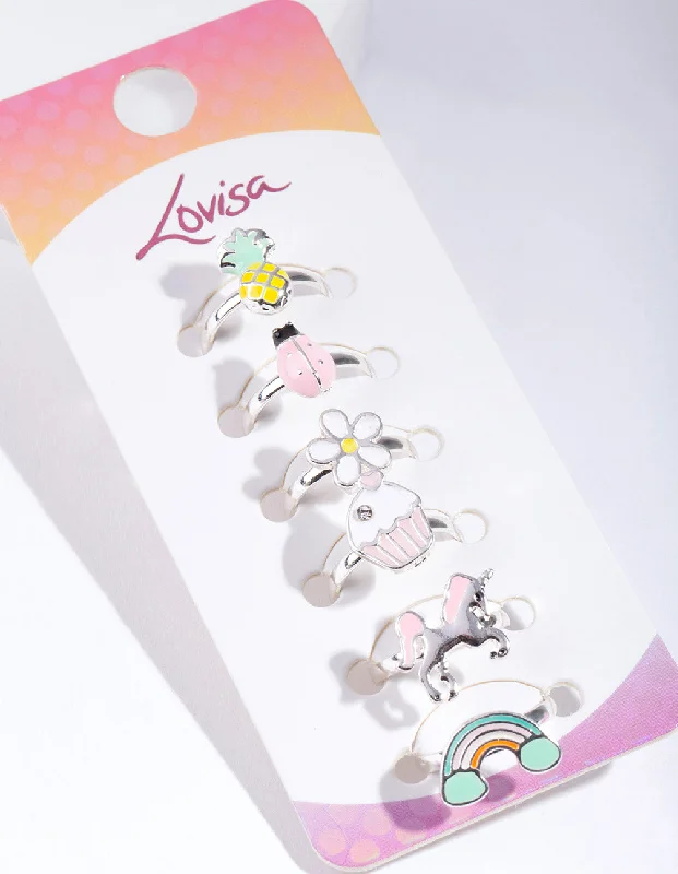sterling silver charm anklet Kids Unicorn Ring 6-Pack