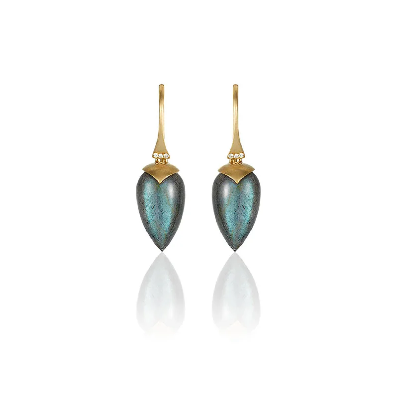 dainty gemstone choker necklace Labradorite plumb drop earrings