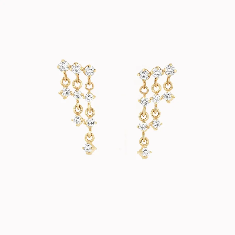 Linked Prong Diamond Waterfall Earrings