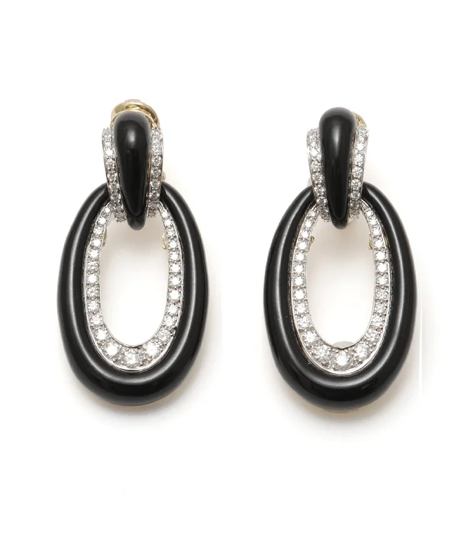 infinity loop ring rose gold Long Hoop Earrings, Black Enamel
