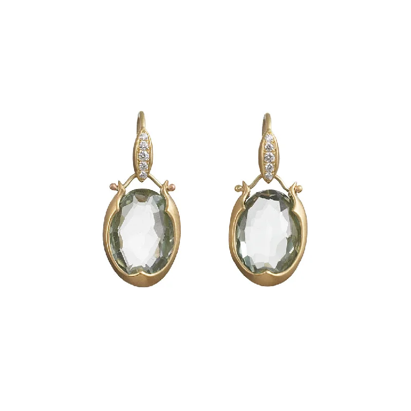 hammered silver wedding band Lovebird Oval Drop Earrings with Green Amethyst