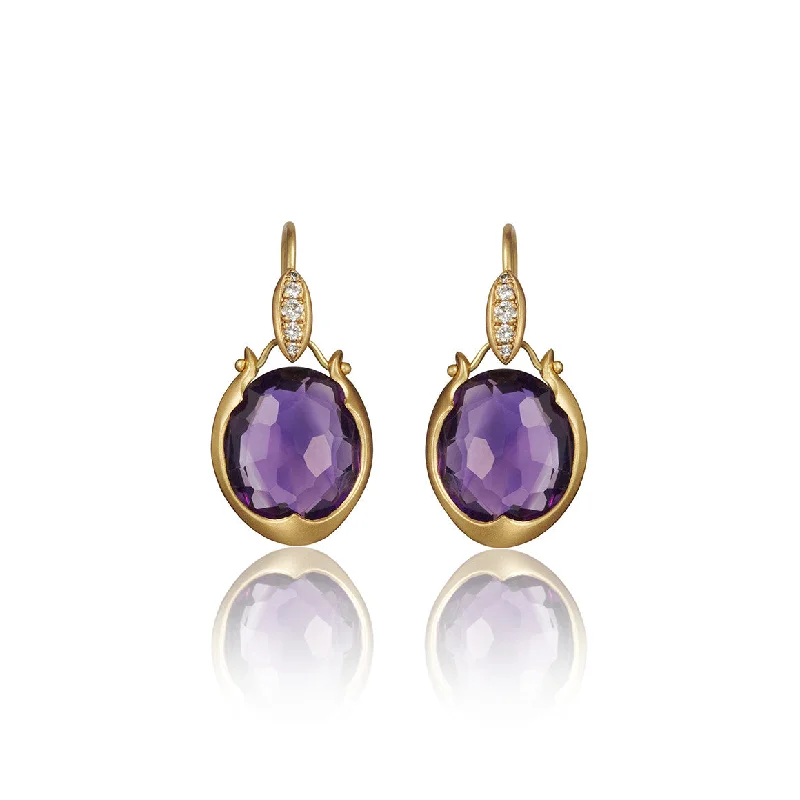 celestial moon and star bracelet Lovebird Oval Drop Earrings with Purple Amethyst