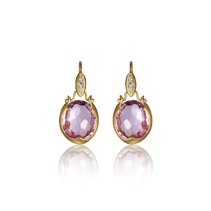 gold daisy stud earrings Lovebird Oval Drop Earrings with Rose-de-France