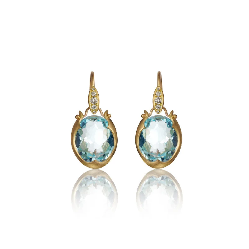 women’s leather wrap bracelet Lovebird Oval Drop Earrings with Swiss Blue Topaz