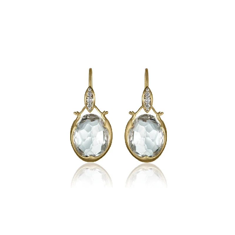 sterling silver arrow ring Lovebird Oval Drop Earrings with White Topaz in 18K Yellow Gold