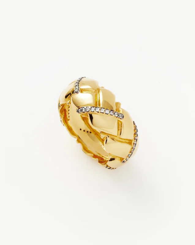 Lucy Williams Chunky Pavé Waffle Ring  | 18ct Gold Plated/Cubic Zirconia