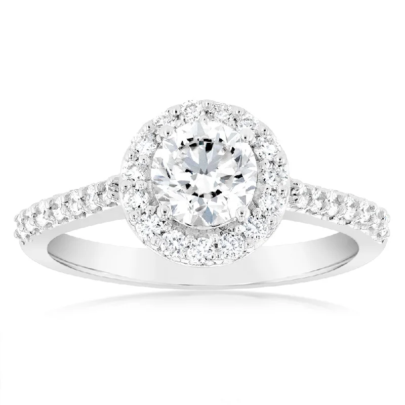 cubic zirconia eternity necklace Luminesce Lab Grown 18ct White Gold 1 Carat Diamond Halo Ring