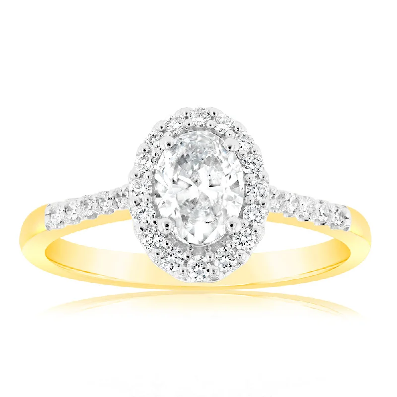 minimalist black diamond studs Luminesce Lab Grown 18ct Yellow Gold 1 Carat Diamond Oval Halo Ring