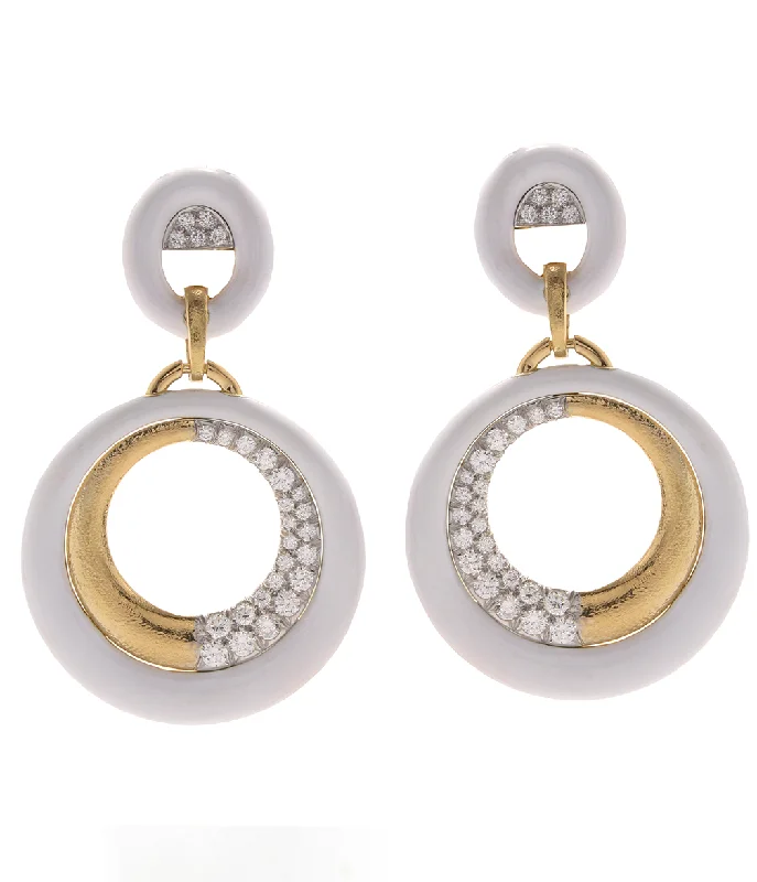 delicate marquise diamond band Luna Doorknocker Earrings, White Enamel