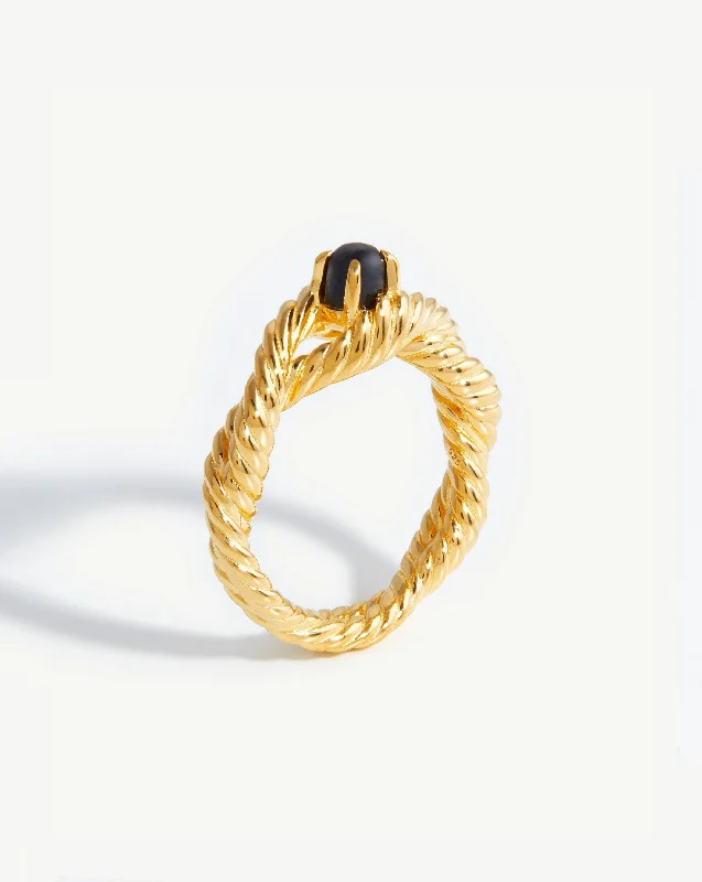 Marina Double Rope Gemstone Ring | 18ct Gold Vermeil/Black Onyx