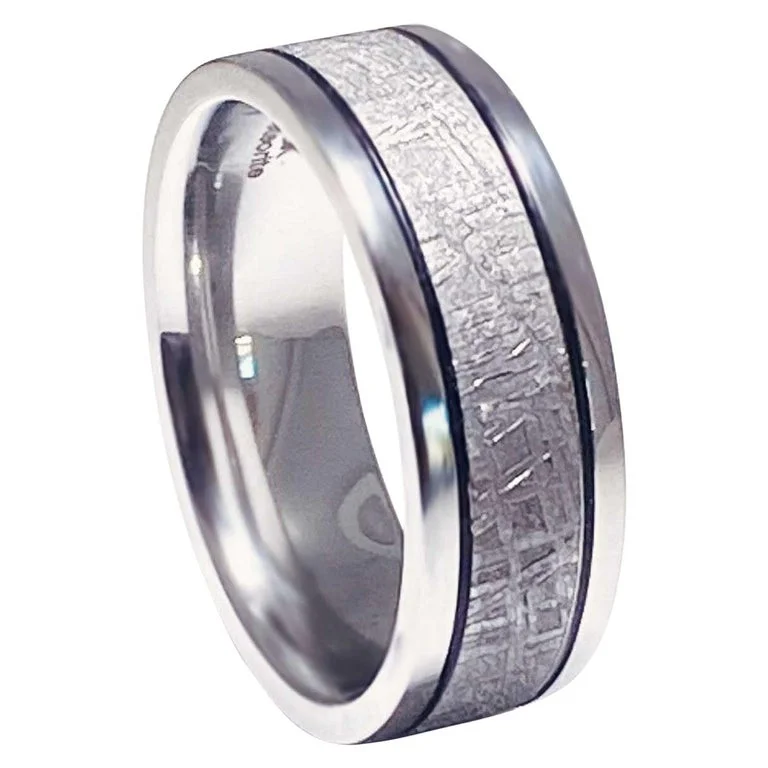unique silver branch ring Meteorite Distressed Men's Custom Wedding Band, Cobalt Chrome Man's Wedding Band
