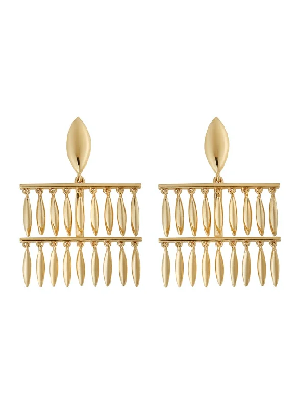 Mini Grass Raining Yellow Gold Drop Earrings